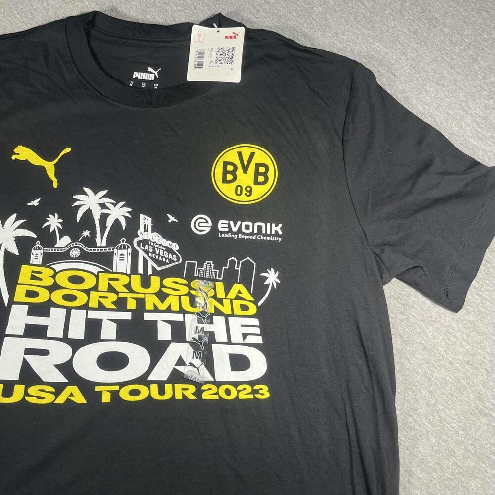 NWT Puma Borussia Dortmund Men’s Medium USA Tour 2023 Black Sports T-Shirt